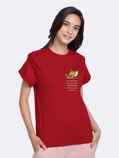 Tom and Jerry Bewakoof red printed T-shirt01