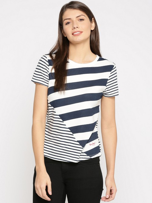 Round-necked striped T-shirt printed by Pepe Jeans01