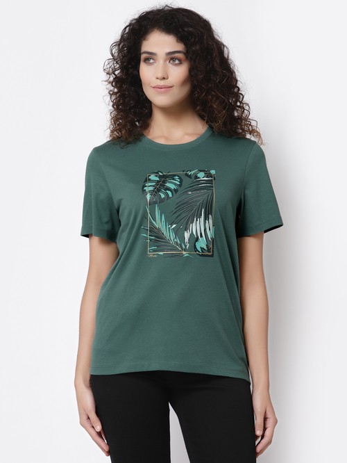 Green printed T-shirt with short sleeves of Mode 01