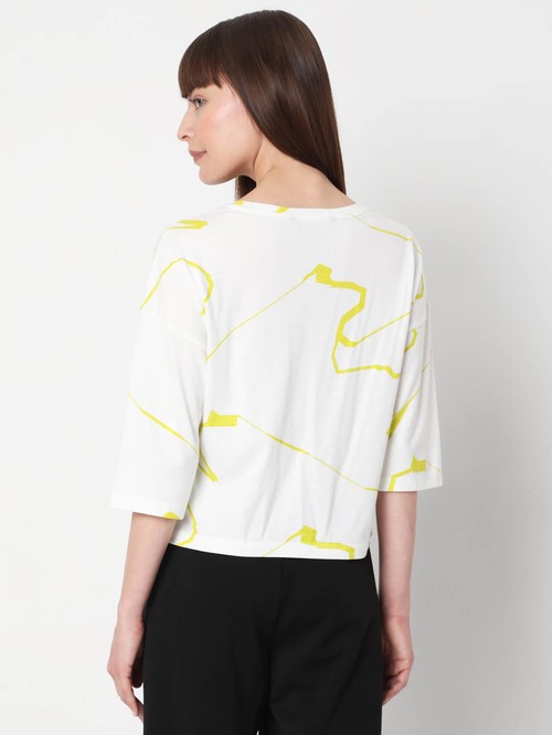 Three-quarter white sleeve patterned T-shirt by Vero Moda02