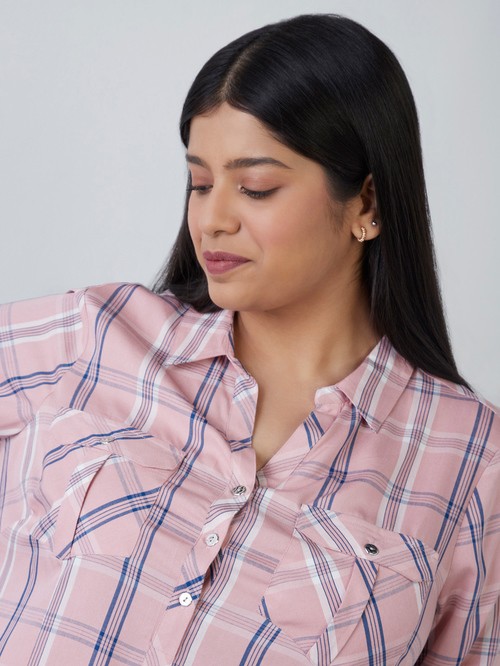 Nora pink plaid shirt for women model Wsh-1002
