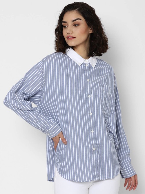Blue striped women's shirt model Wsh-1007