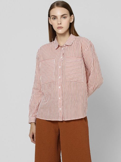 White and orange striped shirt for women, model Wsh-1008