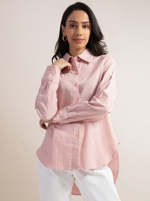 Pink striped women's shirt model Wsh-1018