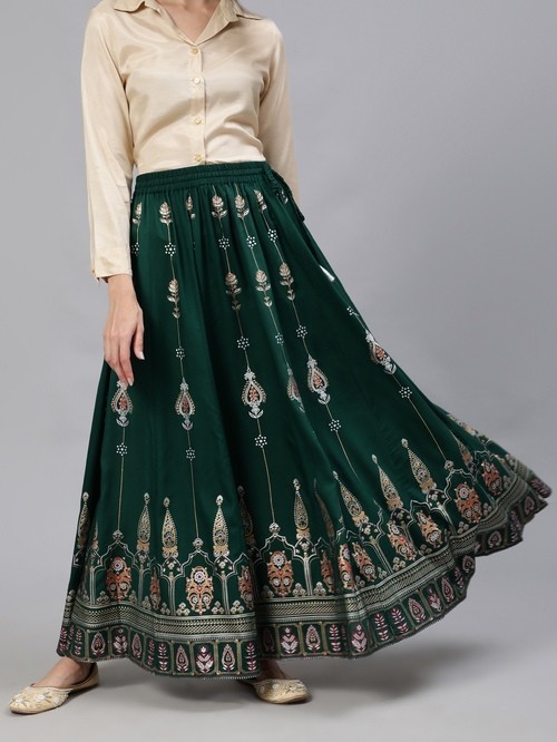 Jaipur patterned green skirt1