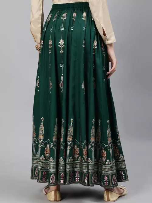 Jaipur patterned green skirt2