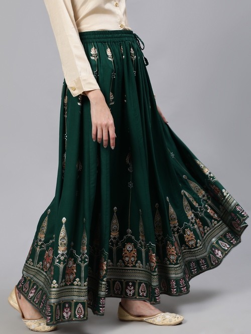 Jaipur patterned green skirt3