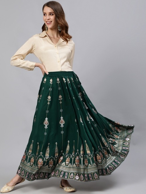 Jaipur patterned green skirt5