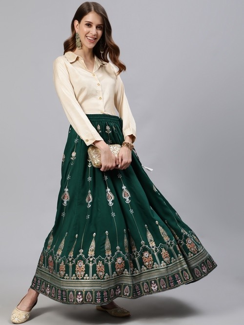 Jaipur patterned green skirt6