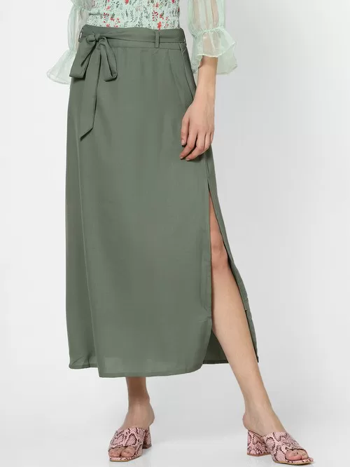 Forever khaki color skirt with slits1
