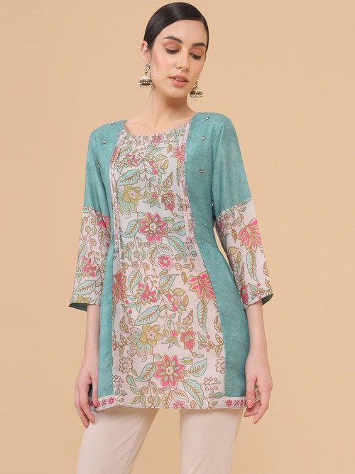 soch turquoise floral print tunic