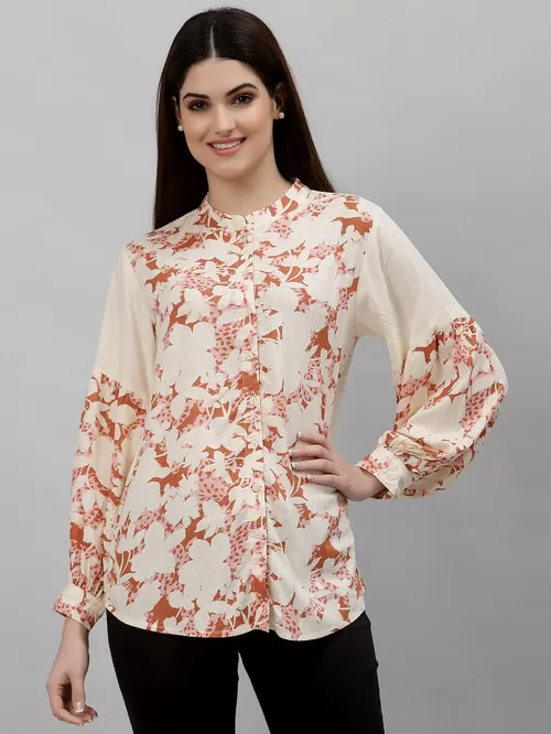 Mode by red long sleeve beige blouse1