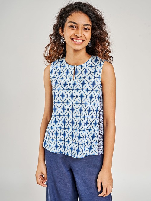 Global desi patterned blue blouse1