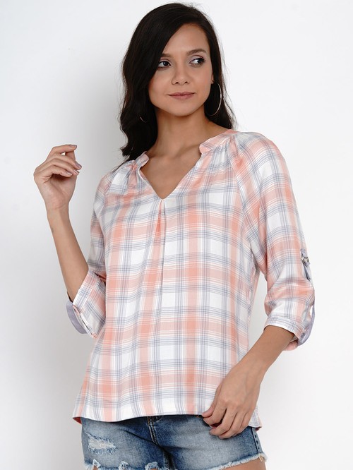 Latin Quarters pink and white checkered blouse1