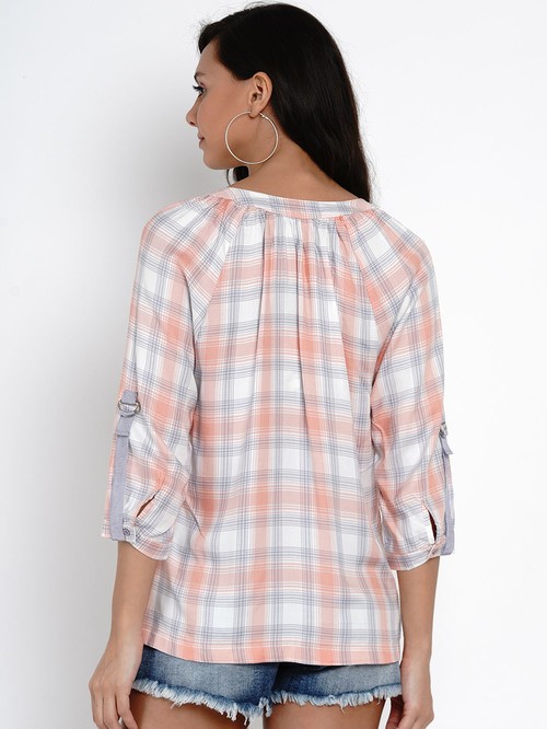Latin Quarters pink and white checkered blouse2