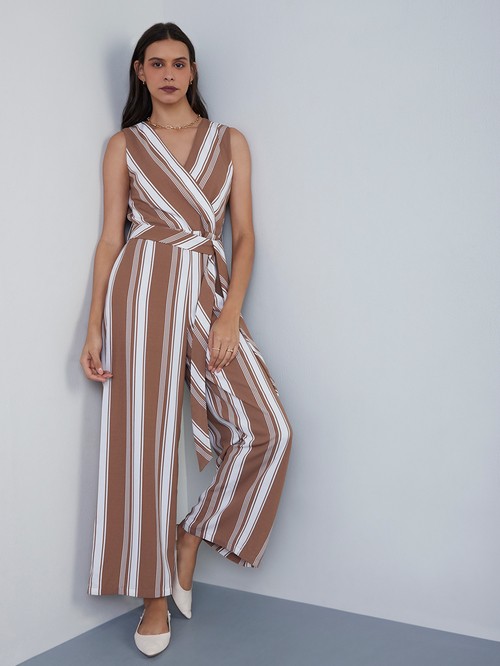 Striped brown saree brand Wardrobe1