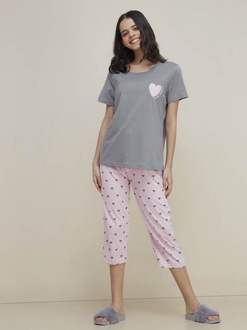 Wunderlove gray patterned shorts blouse1
