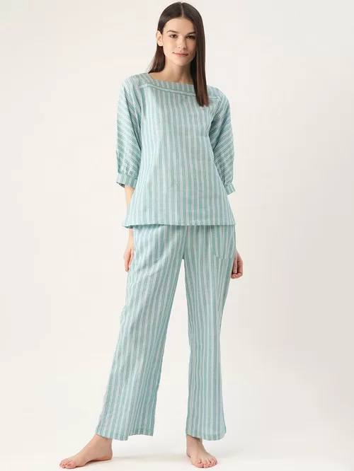 Cottin fab blue striped pants blouse1
