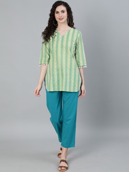 Jaipur green blue pants blouse1