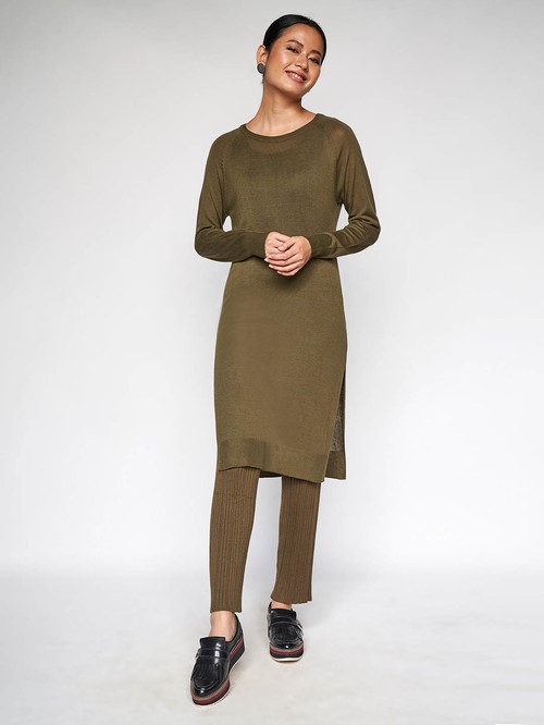 Global Desi long sleeve olive color tunic01