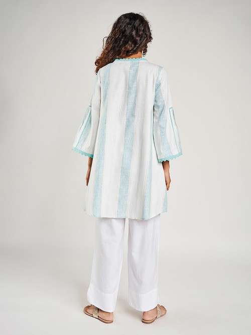 Global Desi Blue White Embroidered Tunic02